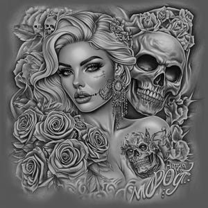 Attraktive Frau Schädel Chicano Art Clipart, 15 hochwertige JPGs, mexikanischer Tag der Toten, Chola Chicana Kartenherstellung, Clip Art