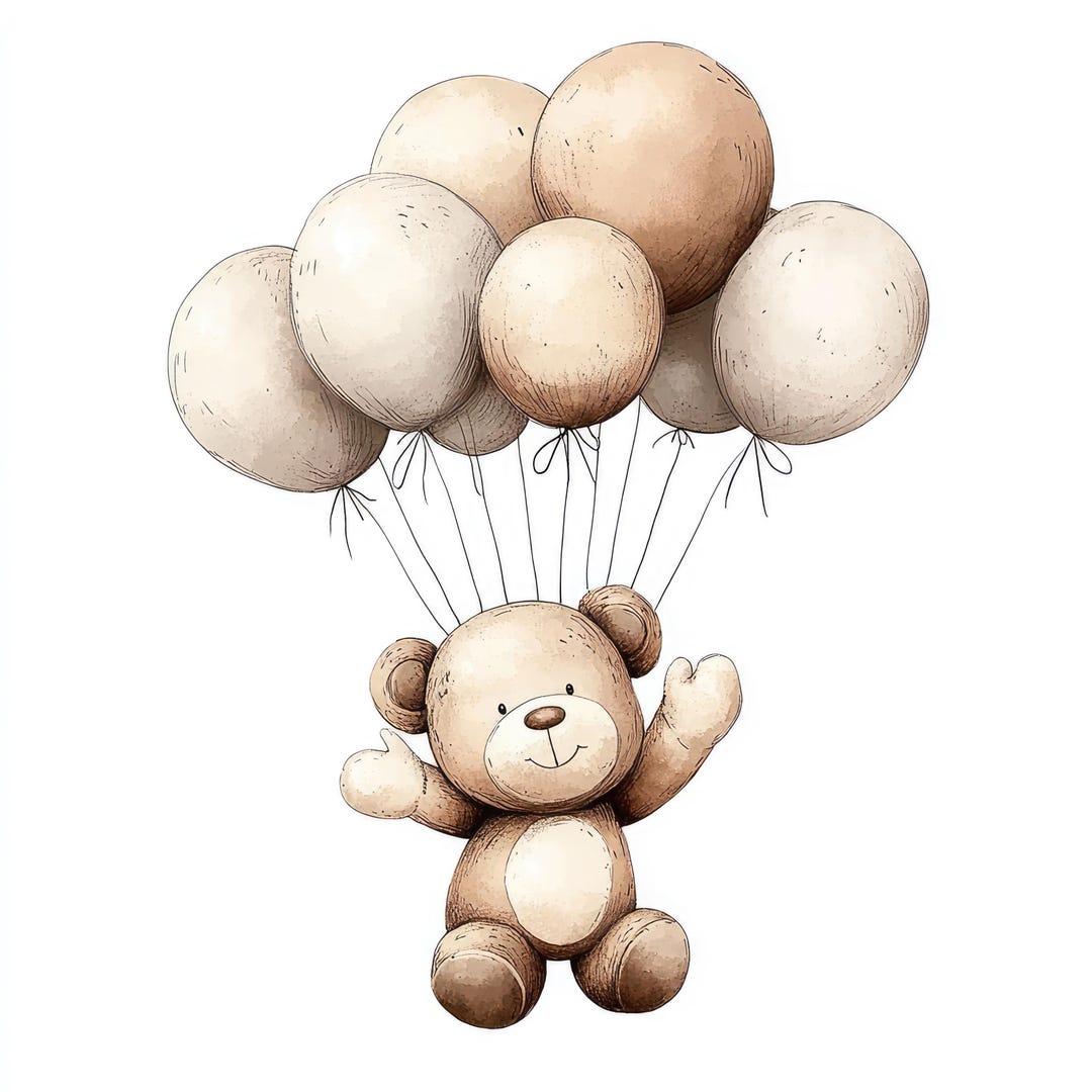 Teddy Bear With Balloons PNG, Watercolor Bear & Balloon Clipart ...