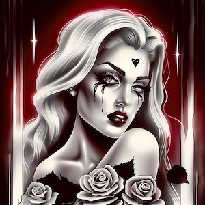 Attractive Woman Chicano Tattoo Art - 10 High Quality JPGs - Digital Planner, Junk Journaling, Day of the Dead Art, Commercial Use Digital