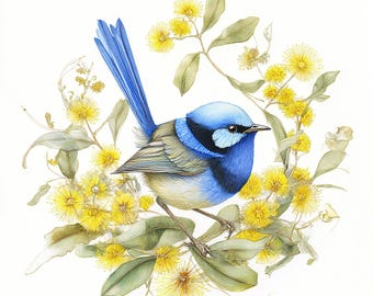 Splendid Fairywren Watercolor Clipart: Blue Wren Australian Art (Digital Download)