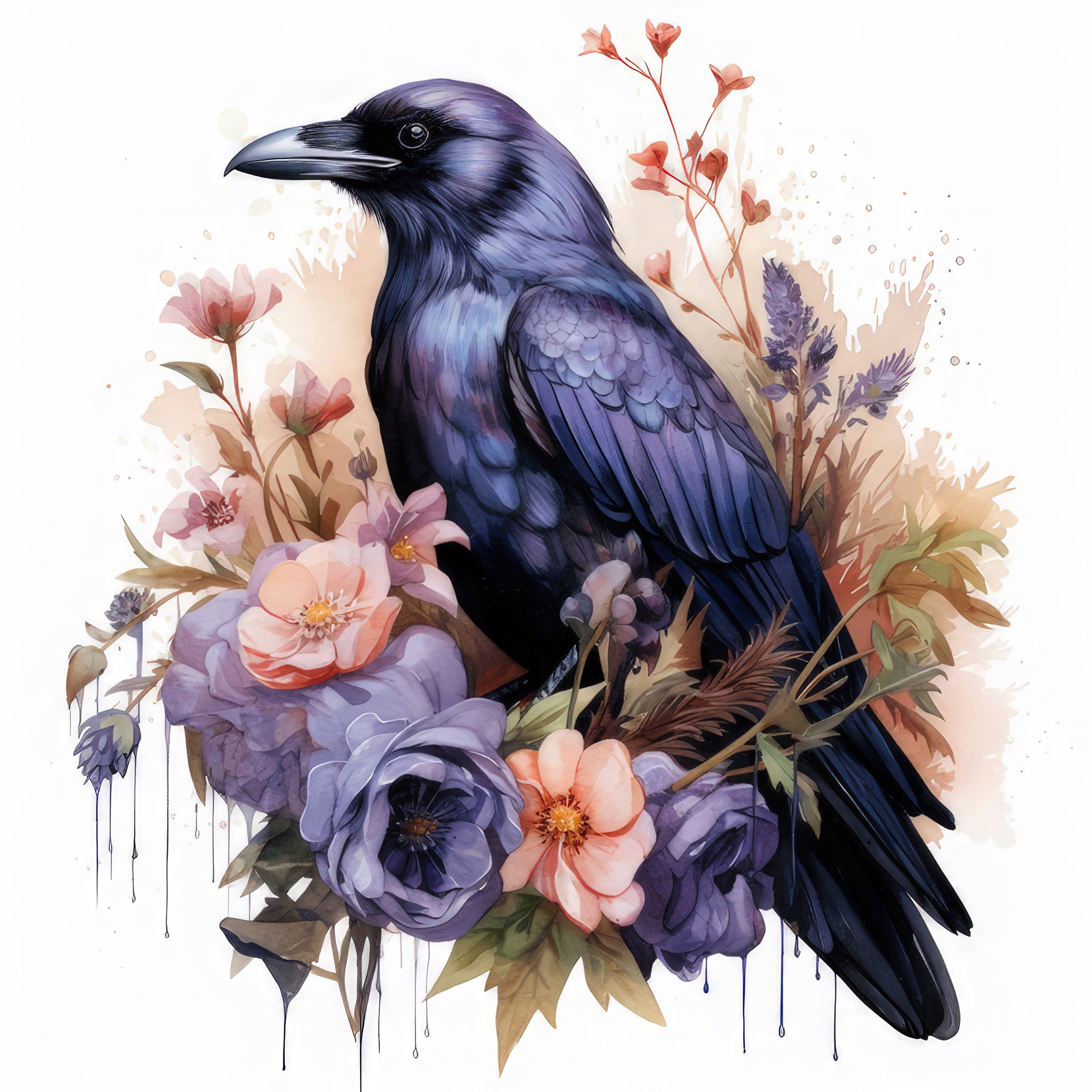 Raven With Flowers Clipart 12 High Quality Images 300 DPI Etsy