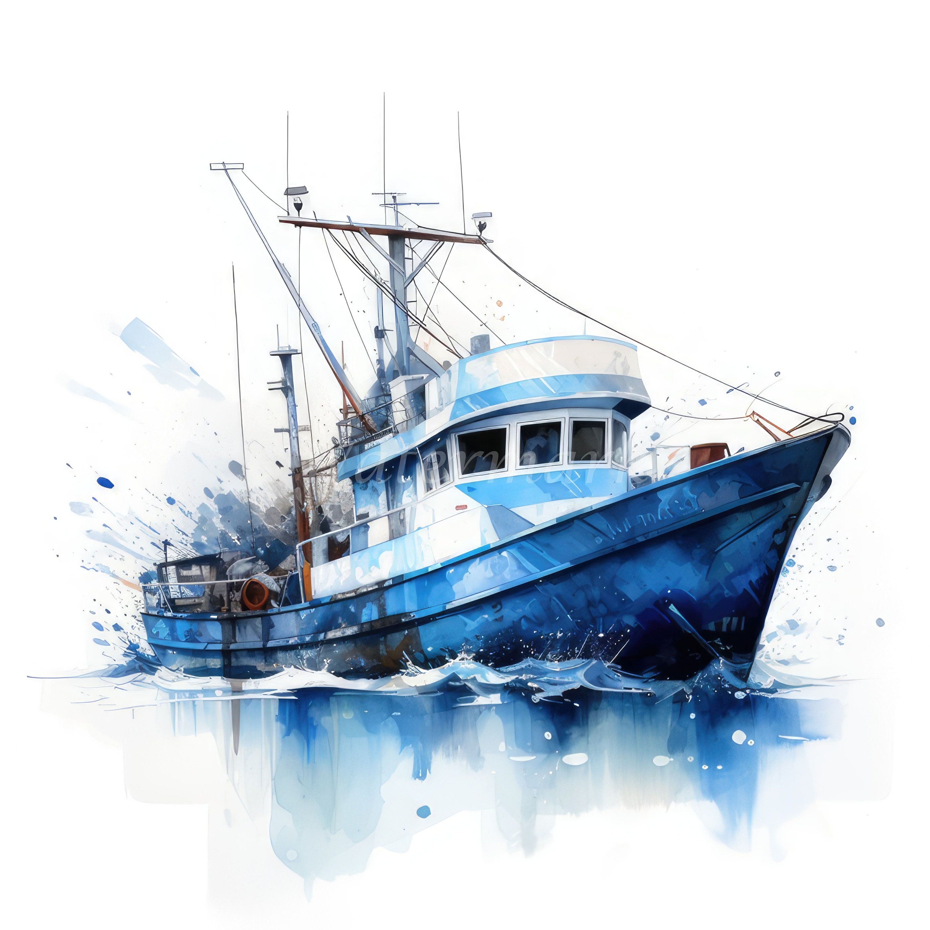 Blue Fishing Boats Clipart, 10 High Quality Jpgs Boat Digital Prints  Digital Download, Wall Art, Mugs, Scrapbook, Commercial Use -  Canada