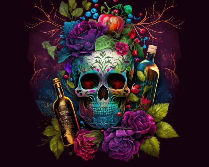 10 Mexican Sugar Skull Clipart Neon Day of the Dead Skulls Cinco De