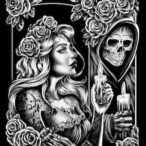 Attractive Woman Skull Chicano Art Clipart, 15 JPGs, Day of the Dead, Chola Chicana