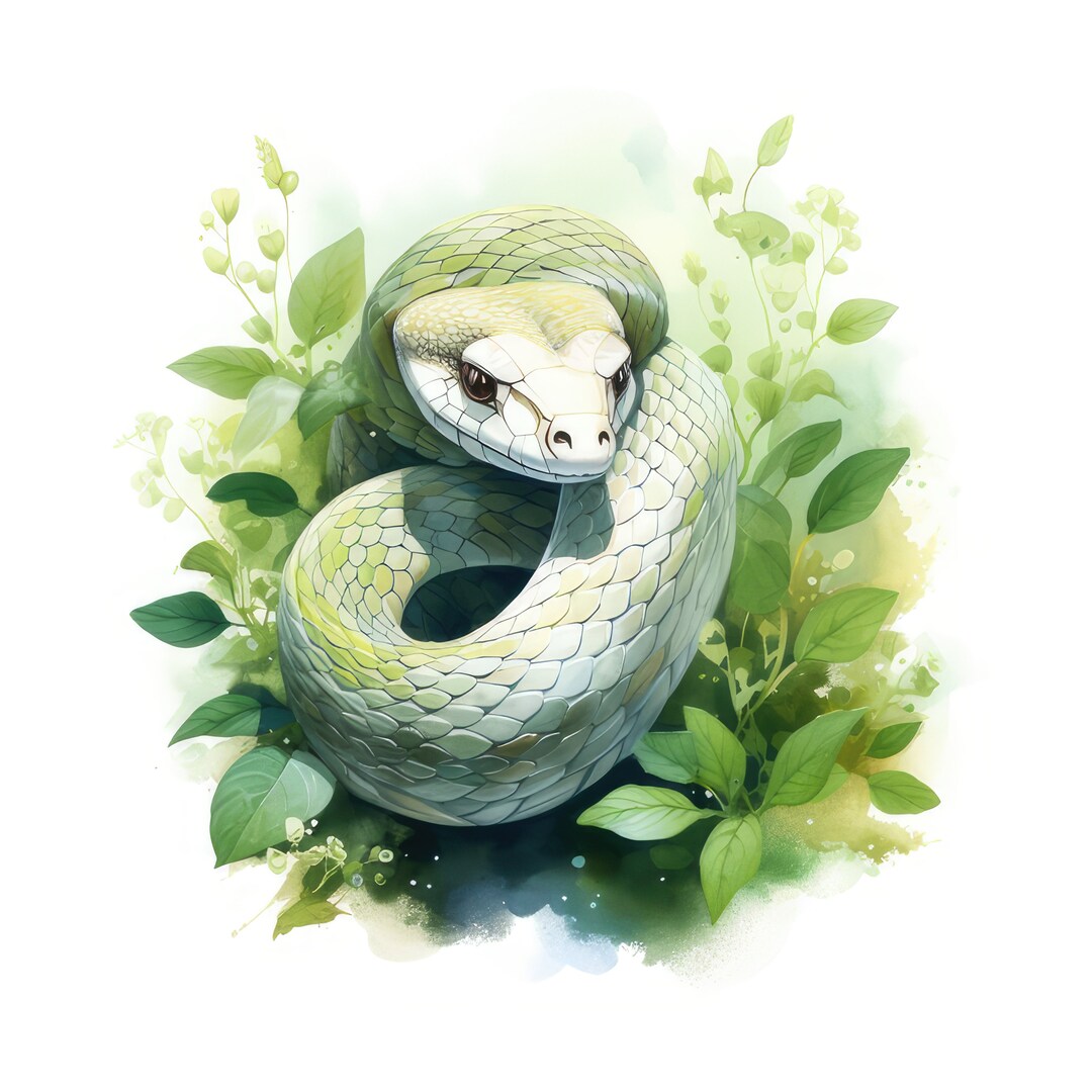11 Green Snake Clipart Jpgs, Watercolor Reptile Clip Art, Snake Jpg ...
