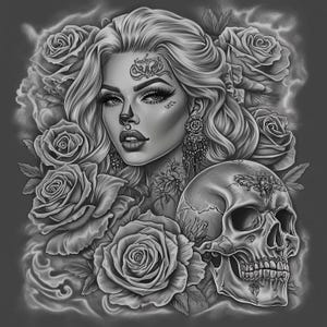 Attraktive Frau Schädel Chicano Art Clipart, 15 hochwertige JPGs, mexikanischer Tag der Toten, Chola Chicana Kartenherstellung, Clip Art