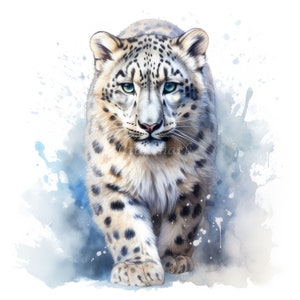 Cute Snow Leopard Clipart, 12 High Quality JPGs | 300 DPI Digital Prints | Digital Download, Wall Art, Mugs, Scrapbook, Commercial Use
