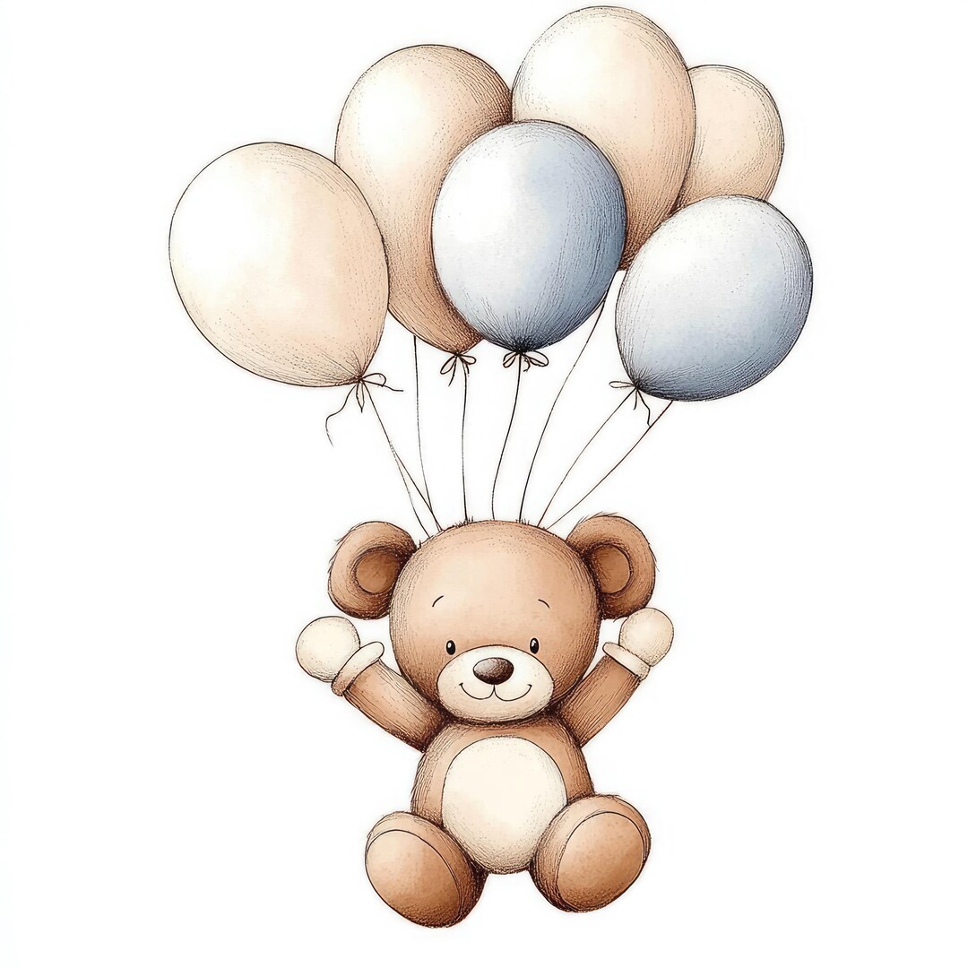 Teddy Bear With Balloons PNG, Watercolor Bear & Balloon Clipart ...
