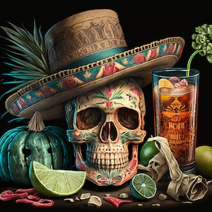 11 Mexicaanse schedels clipart, afbeeldingen van hoge kwaliteit, Mexicaanse schedel sombrero, junk journaling, kunst aan de muur, commercieel gebruik - digitale download