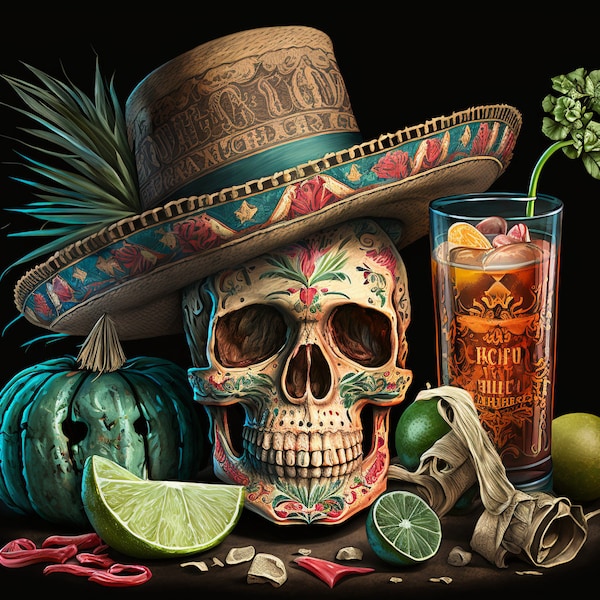 11 cliparts têtes de mort mexicaines, images de haute qualité, sombrero tête de mort mexicaine, journal indésirable, art mural, usage Commercial - téléchargement numérique