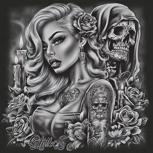 Attractive Woman Skull Chicano Art Clipart, 19 JPGs, Day of the Dead, Chola Chicana
