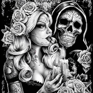 Attractive Woman Skull Chicano Art Clipart, 15 JPGs, Day of the Dead, Chola Chicana