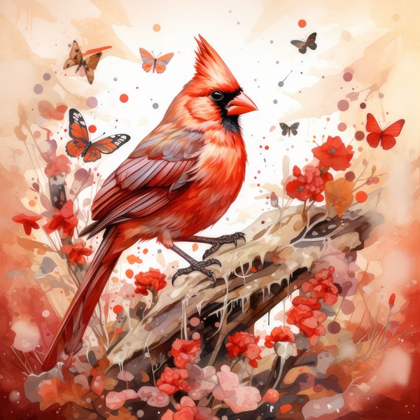 Red Cardinal Bird Clipart, 12 High Quality JPGs | 300 DPI Digital Prints | Digital Download, Wall Art, Mugs, Scrapbook, Commercial Use