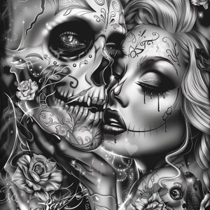 Donna con teschio Chicano Art Clipart - 10 immagini di alta qualità, Arte messicana - Download digitale - Creazione di carte, Clip Art, Mestiere di carta digitale