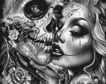 Woman with Skull Chicano Art Clipart - 10 High Quality Images, Mexican Art - Digital Download - Card Making, Clip Art, Digital Paper Craft