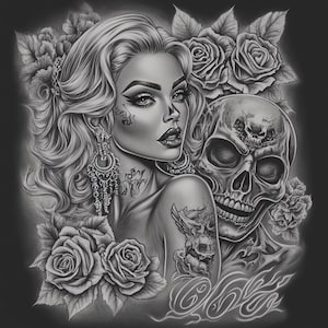 Attraktive Frau Schädel Chicano Art Clipart, 15 hochwertige JPGs, mexikanischer Tag der Toten, Chola Chicana Kartenherstellung, Clip Art