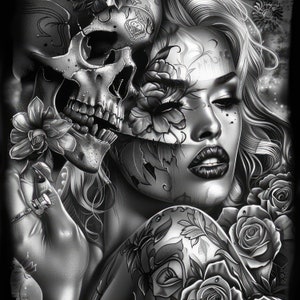 Skull Couple JPGs / 10 JPGs de alta calidad / Arte Chicano JPG / Día de Muertos / Ilustración de pareja de esqueletos JPG / Descarga digital