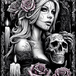 Attractive Woman Skull Chicano Art Clipart, 15 JPGs, Day of the Dead, Chola Chicana