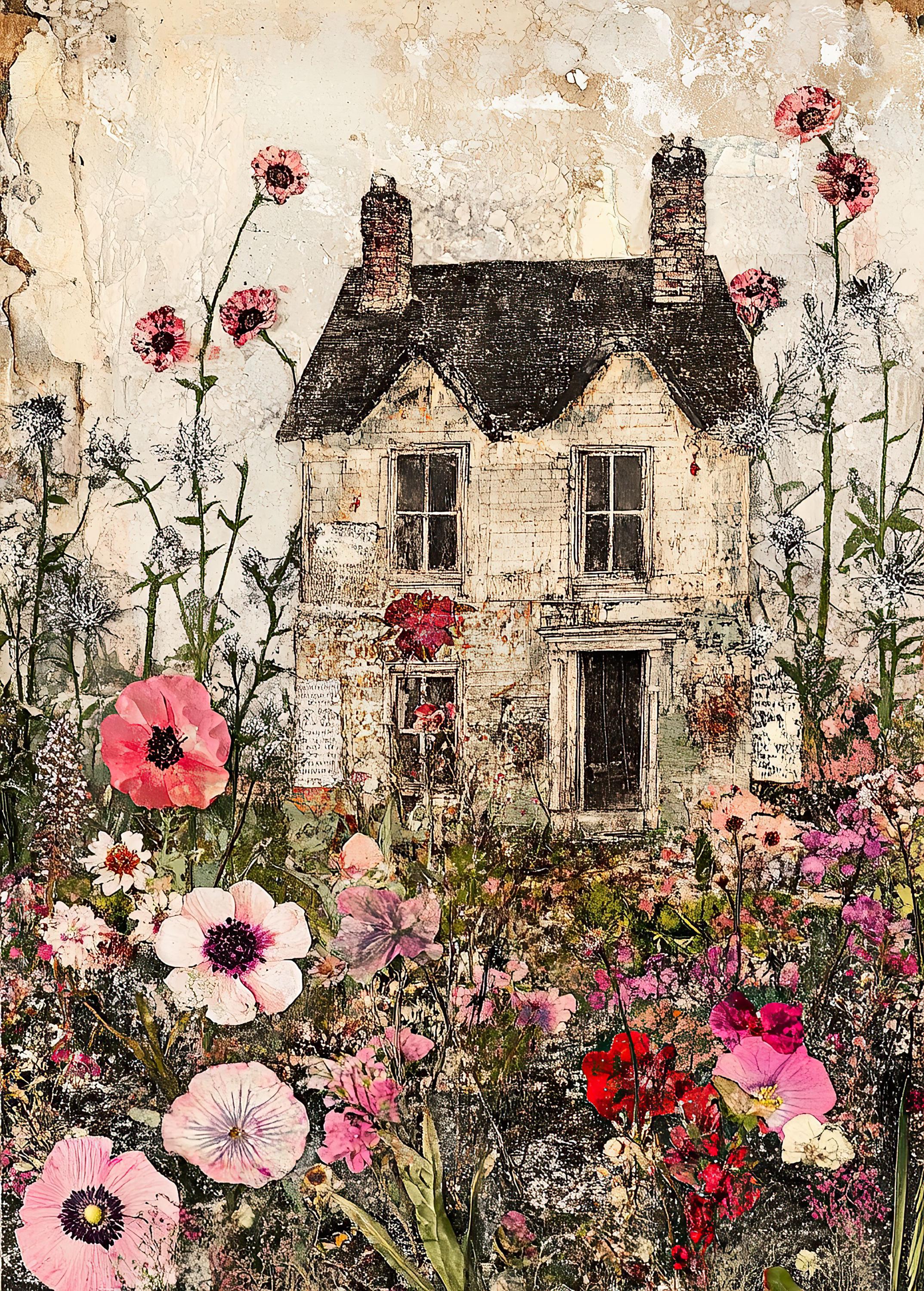 Whimsical Homes Printable Art Images, Digital Download Clipart, Quirky Digital Paper Mixed Media Farm Houses Junk Journal Art Card Making