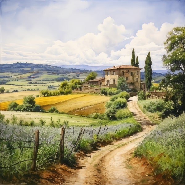Italian Countryside Clipart, 20 High Quality JPGs, Tuscan Landscapes, European Countryside, Countryside Illustration European Landscapes Art