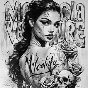 Attraktive Frau Schädel Chicano Art Clipart, 13 hochwertige JPGs, mexikanischer Tag der Toten, Chola Chicana Kartenherstellung, Clip Art