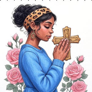 5 Black Girl Praying PNGs Clipart, Black Woman Faith Clipart, Jesus and Faith, Black girl clipart,afro girl clipart,transparent PNG download