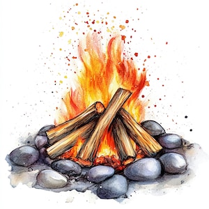 Bundle de cliparts pour feu de camp – 16 adorables images JPG de camping, feu de bois de camp en plein air pour scrapbooking, invitations à des fêtes, créations artisanales, art mural