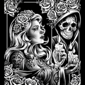 Attractive Woman Skull Chicano Art Clipart, 15 JPGs, Day of the Dead, Chola Chicana