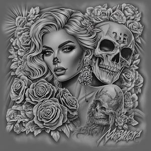 Attraktive Frau Schädel Chicano Art Clipart, 15 hochwertige JPGs, mexikanischer Tag der Toten, Chola Chicana Kartenherstellung, Clip Art