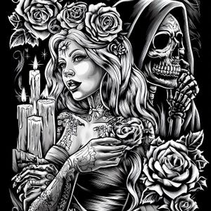 Attractive Woman Skull Chicano Art Clipart, 15 JPGs, Day of the Dead, Chola Chicana