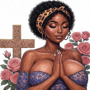 5 Black Woman Praying PNGs Clipart, Black Woman Faith Clipart, Christian PNGs, Black girl clipart,afro girl clipart,transparent PNG download
