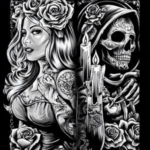 Attractive Woman Skull Chicano Art Clipart, 15 JPGs, Day of the Dead, Chola Chicana