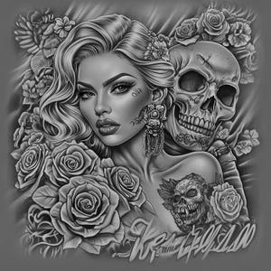 Attraktive Frau Schädel Chicano Art Clipart, 15 hochwertige JPGs, mexikanischer Tag der Toten, Chola Chicana Kartenherstellung, Clip Art