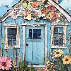 14 imágenes de arte imprimibles de casas extravagantes, imágenes prediseñadas de descarga digital, tarjetas de arte de diario basura con papel digital peculiar y técnica mixta para casas de granja