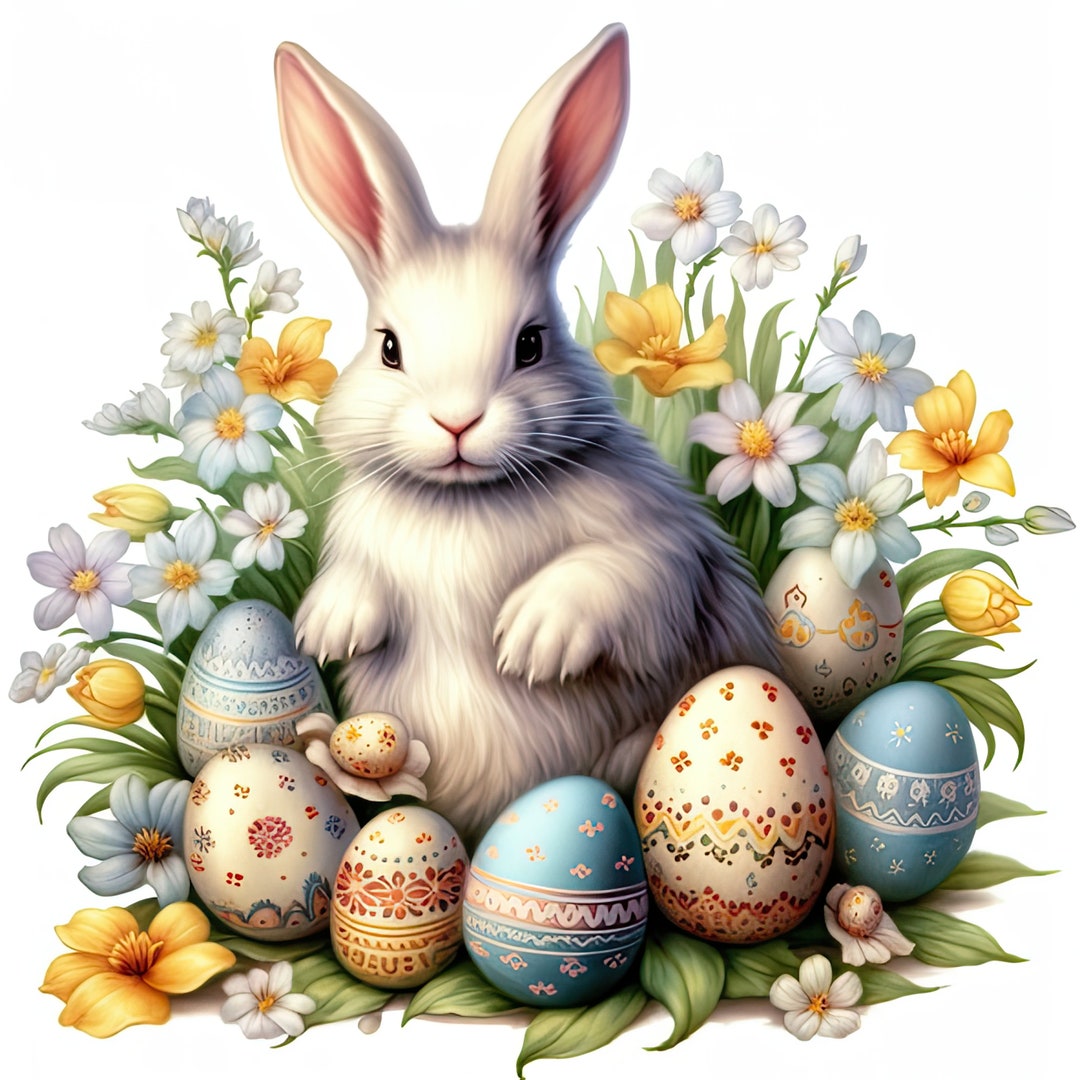 Easter Bunny Clipart 12 High Quality Jpgs, Cute Rabbit Eggs Clipart