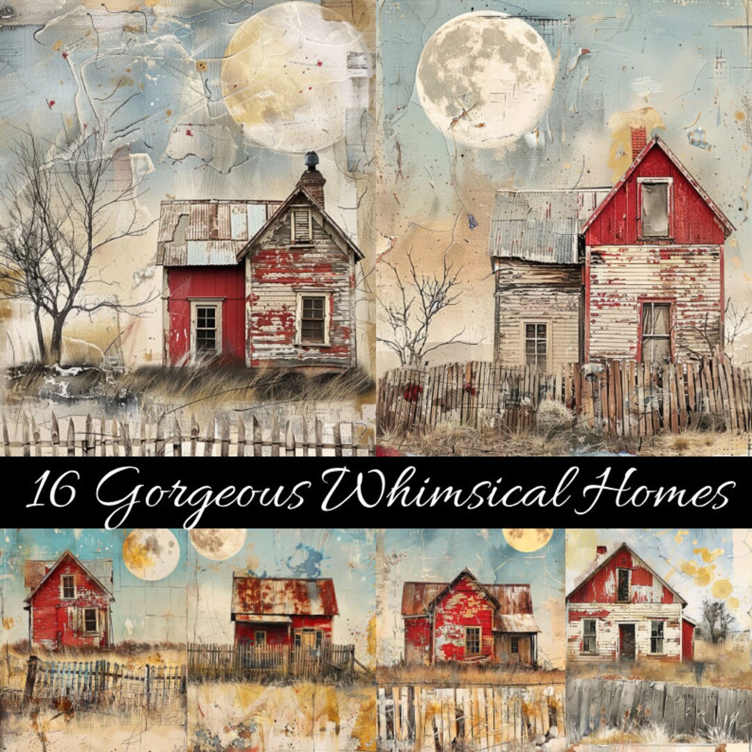 16 Gorgeous Whimsical Homes Printable Art Pages, Digital Download Paper ...