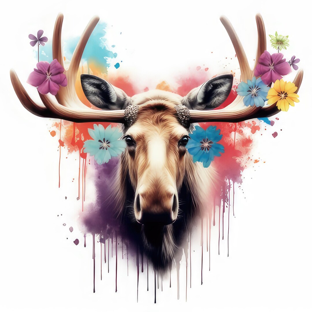 Cute Moose and Flowers Clipart 12 High Quality Jpgs High - Etsy