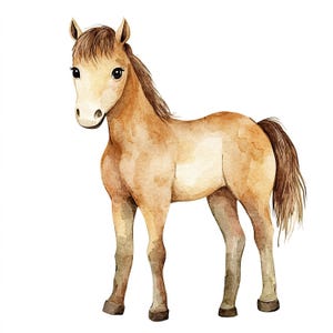 16 imágenes prediseñadas de caballos en acuarela, 16 archivos JPG de alta calidad, arte caprichoso de animales de granja para invitaciones, decoración de guarderías, álbumes de recortes, pegatinas