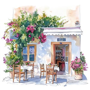 Clipart rues de Grèce, vue urbaine La Canée, Grèce, clipart aquarelle imprimable, 12 fichiers JPG de haute qualité, téléchargement numérique, journal indésirable