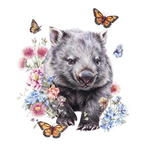 Australian Wildlife Art Bundle - Wombat, Swamp Wallaby, Galah & Rainbow Lorikeet Bird Floral, 10 Images