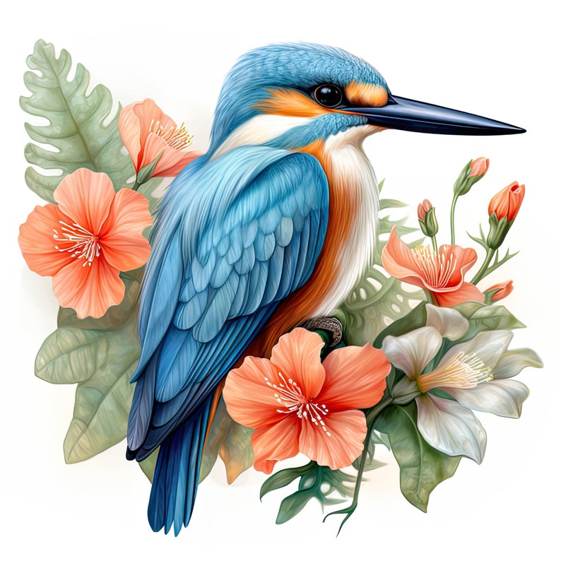 Guam Kingfisher Bird PNG Clipart, Bird Flowers PNG, Bird Watercolor