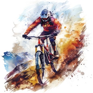 13 clipart de andar de bicicleta, salto de MTB, bicicleta de sujeira, clipart em aquarela para impressão, JPGs de alta qualidade, download digital, clipart de mountain bike