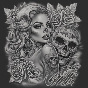 Attraktive Frau Schädel Chicano Art Clipart, 15 hochwertige JPGs, mexikanischer Tag der Toten, Chola Chicana Kartenherstellung, Clip Art