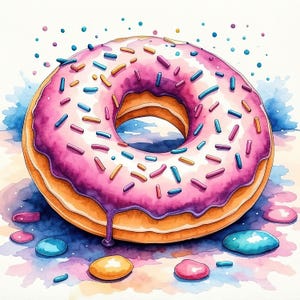 12 Watercolor Donuts Clipart | High-Resolution JPG Images | Donut Watercolor Digital Download
