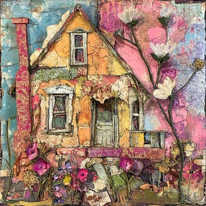 14 imágenes de arte imprimibles de casas extravagantes, imágenes prediseñadas de descarga digital, tarjetas de arte de diario basura con papel digital peculiar y técnica mixta para casas de granja