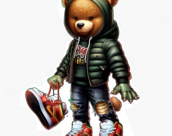 Graffiti Hip Hop Teddy Bear Holding Money, Cartoon Teddy Bear, Cash ...