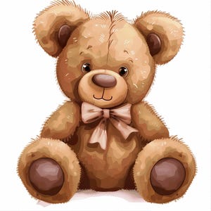 5 lindos ursinhos de pelúcia aquarela clipart PNG download digital, ursinho de pelúcia chá de bebê aniversário berçário fundo transparente urso fofo PNG