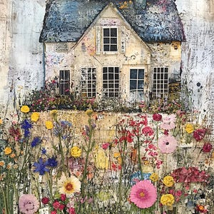 Images d'art imprimables maisons fantaisistes, clipart en téléchargement numérique, maison de ferme technique mixte papier numérique original | Création de cartes artistiques pour journal indésirable