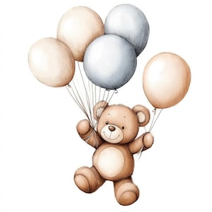 10 Teddy Bear PNG + JPG Images Clipart with Balloons, Digital png for Baby Shower, DTG T-Shirt, Mug, Tumbler Sublimation & Scrapbooking Art