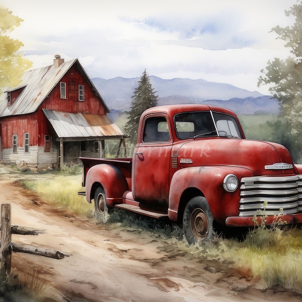 Farm Barns Clipart JPG Digital Prints | 12 High Quality JPGs, Landscape Scenery Watercolour Digital Download Design Prints | Commercial Use